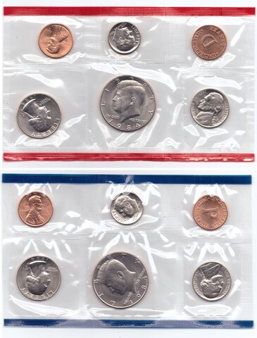 Годовой набор монет США 1984 год (5 монет + жетон - D; 5 монет + жетон - P) в родном конверте. Медно-никель, медь