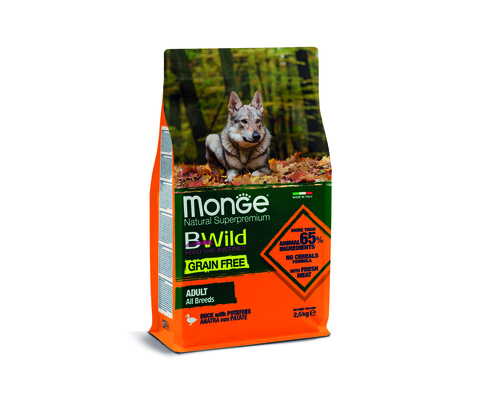 Monge Dog BWild GRAIN FREE беззерновой корм из мяса утки с картофелем для взрослых всех пород 2,5 кг