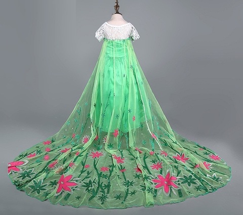 Холодное сердце платье Эльзы зеленое со шлейфом