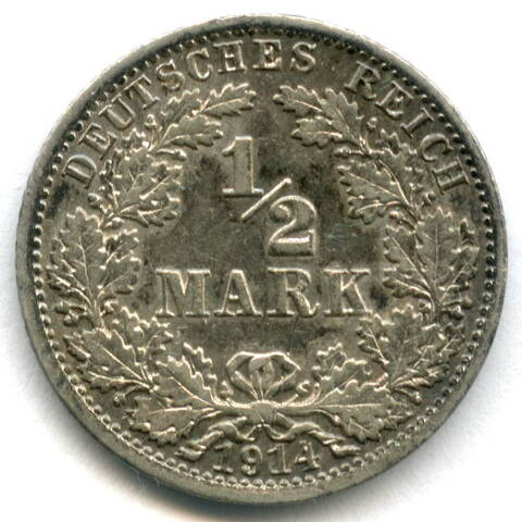 1/2 марки 1914 (A) Германия Серебро VF-XF
