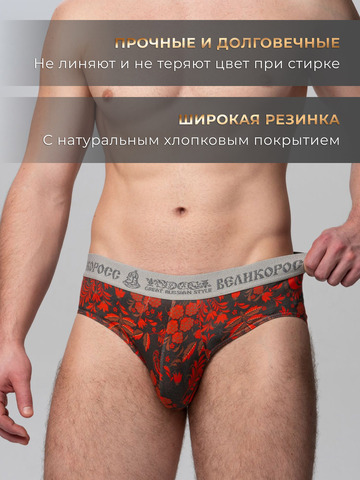 Комплект из 3-х спортивных трусов - «Красная хохлома»