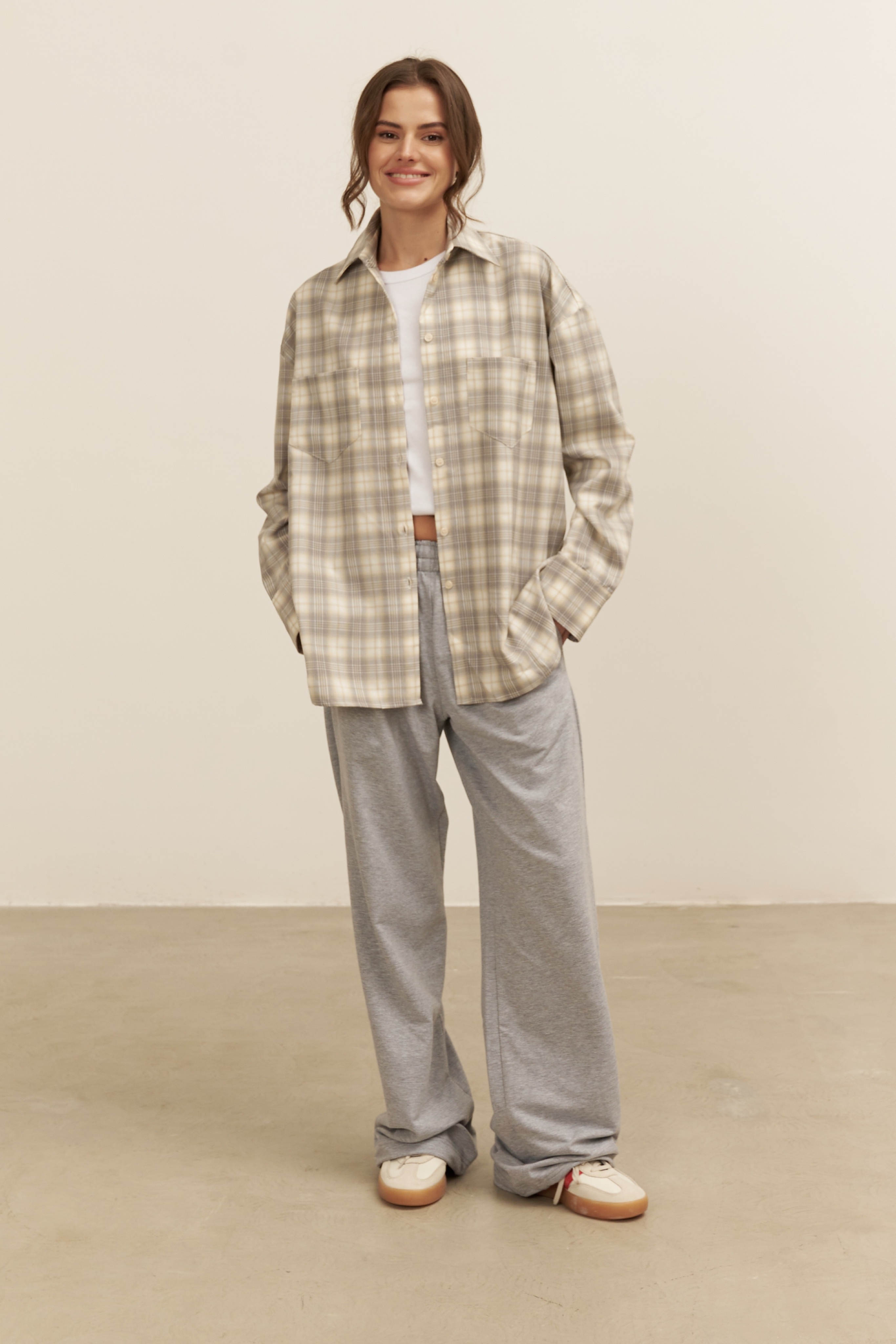 Рубашка 07, серо-бежевая