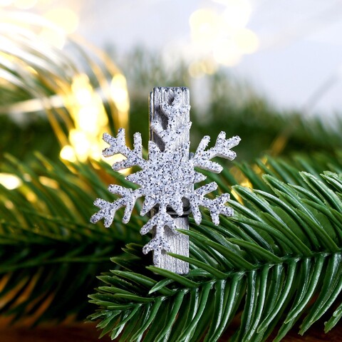 Прищепки декоративные, «Снежинки», Серебро, 6 шт.