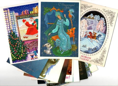 Подборка Новогодних поздравительных открыток — 12 штук — разные — чистые, без повторов - СССР
