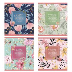 Тетрадь 48л., А5, клетка, Alingar "Flowers", скрепка, мелованный картон (стандарт), выб УФ лак, блок офсет, 4 дизайна в пленке т/у