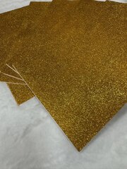 Фоамиран глиттерный 2 мм, А4, цвет - золотой, самоклеющийся - 5 штук