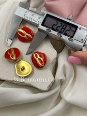 Пуговицы Скиап. золотистые с терракотовой (красной /оранжевой ) эмалью 