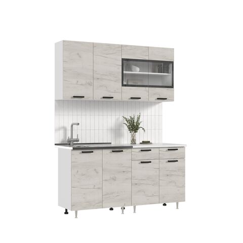 ЛДСП Кухня Рио NEW 1,6м (490) (Дуб Крафт Белый, Белый (Антарес))