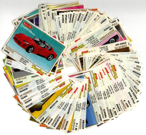 Вкладыши от жвачки Turbo Super - Турбо Супер. 64 штуки без повторов. Серия 401 - 470