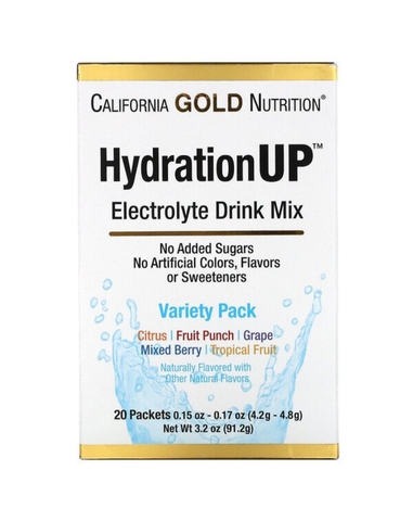 California gold Nutrition, HydrationUP, смесь для приготовления электролитического напитка, ассорти, 20 пакетиков, 4,2 г в каждом