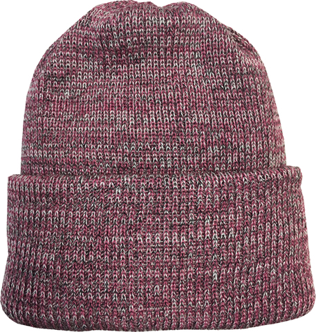 Зимняя шапка бини с отворотом, бордовый меланж