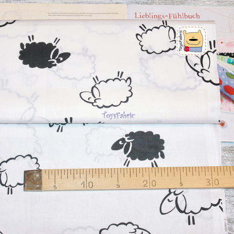 Ткань хлопок бязь Д263 Чёрно-белые овечки (75х50см)
