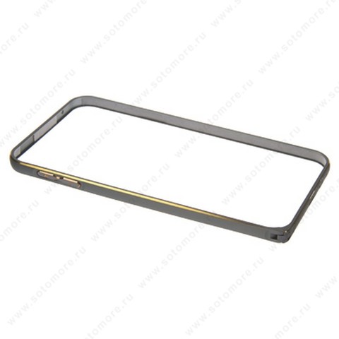Бампер металлический для iPhone 6s Plus/ iPhone 6 Plus темно-серый с золотой каемкой