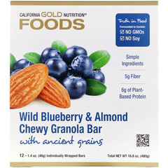 California Gold Nutrition, Foods, жевательные батончики-мюсли с дикой голубикой и миндалем, 12 батончиков весом 1,4 унции (40 г) каждый