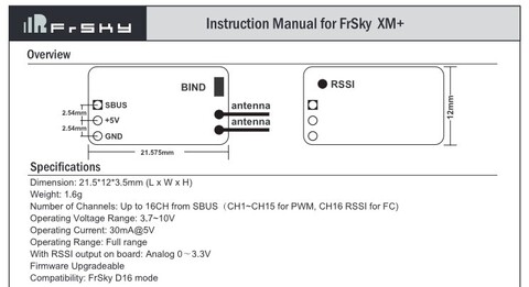 Приёмник FrSky XM PLUS (XM+) 2.4GHz ACCST
