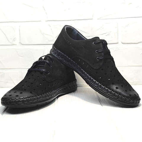 Дерби туфли мужские стиль кэжуал Luciano Bellini 91754-S-315 All Black.