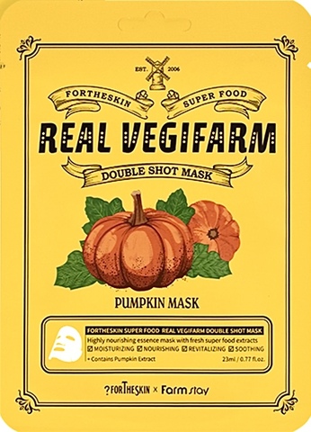 FORTHESKIN Тканевая маска для лица ТЫКВА SUPER FOOD REAL VEGIFARM DOUBLE SHOT MASK - Pumpkin Mask, 23 мл