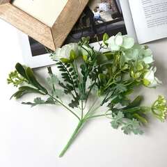 №2 Розы искусственные с гортензией и травяной добавкой, Светло-зеленые, 27 см, 1 букет