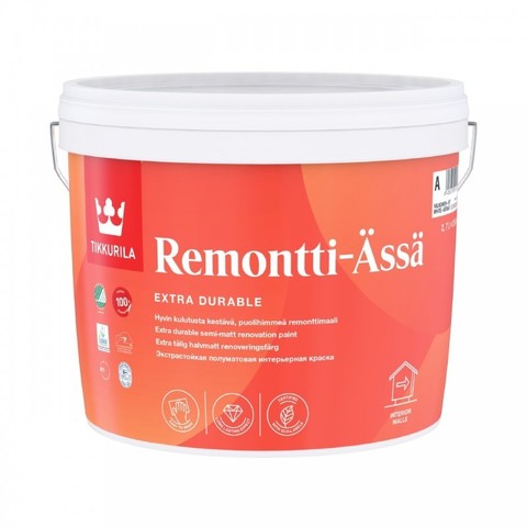 Tikkurila Remontti Assa/Тиккурила Ремонтти Ясся моющаяся акрилатная краска для стен и потолков