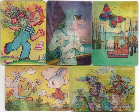 № 80 Набор из 5 переливных (стерео) Календариков . Мультфильмы СССР 1983 год.