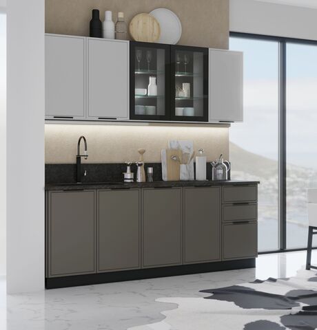 Кухня Николь 2,0м (490) Компановка №1 (Холст белый/Холст вулканический, Графит (Кастилло темный))