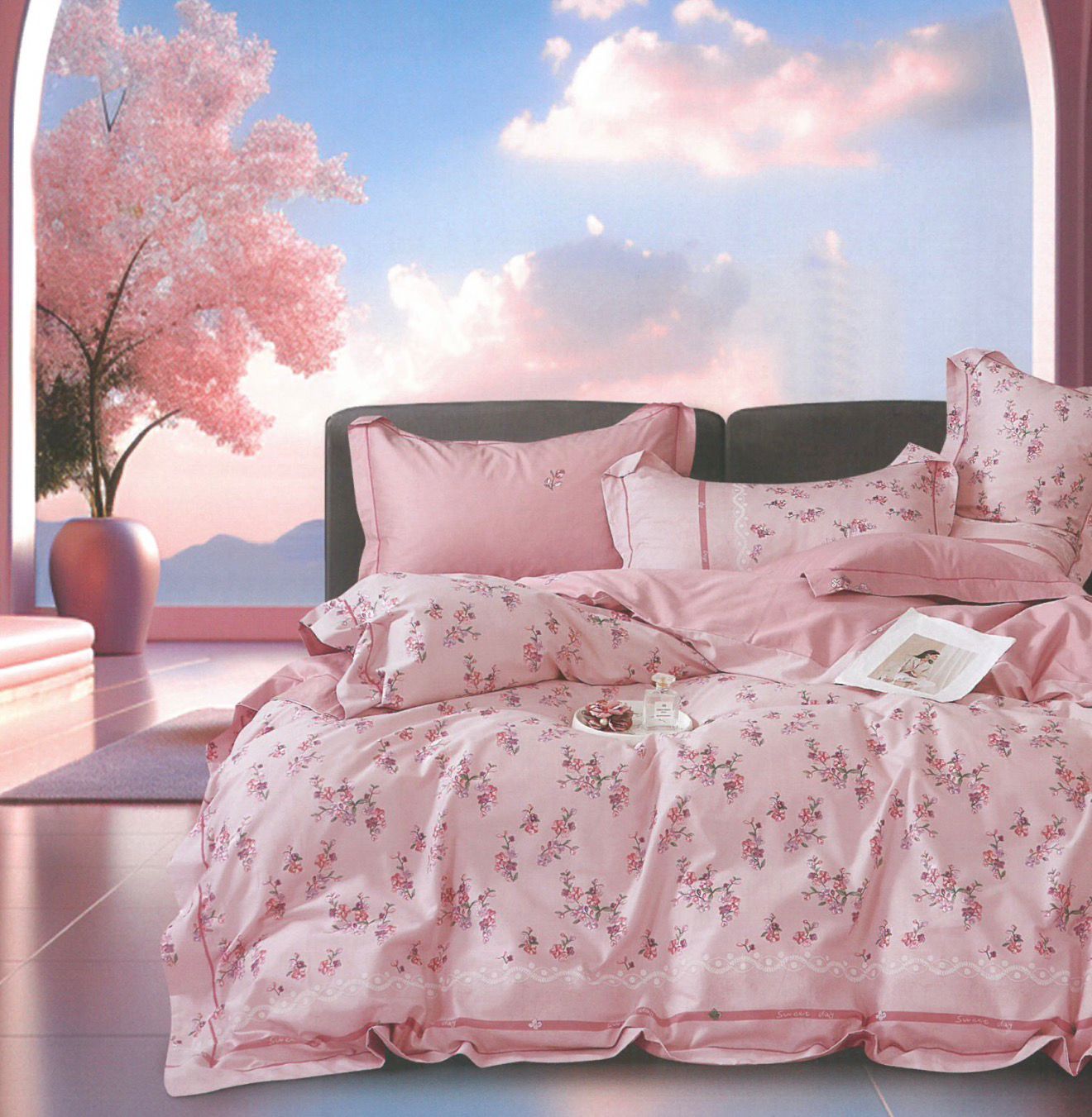 Комплект Семейный (2 пододеяльника) 100% Хлопок Сатин Розовые Цветочки