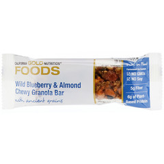 California Gold Nutrition, Foods, жевательные батончики-мюсли с дикой голубикой и миндалем, 12 батончиков весом 1,4 унции (40 г) каждый