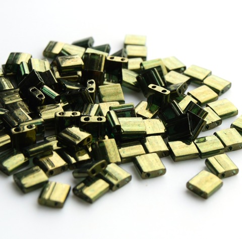 TL-0306 Бисер Миюки тила/Miyuki Tila Olive Green Gold Luster