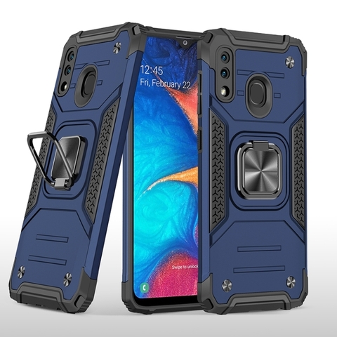 Противоударный чехол Strong Armour Case с кольцом для Samsung Galaxy A20 / A30 / M10s / M20 (Синий)