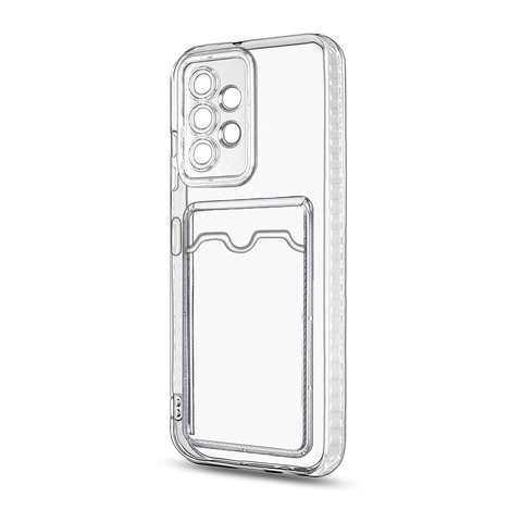 Силиконовый чехол с визитницей - кармашком для карт Clear Card для Samsung Galaxy A32 4G (Прозрачный)
