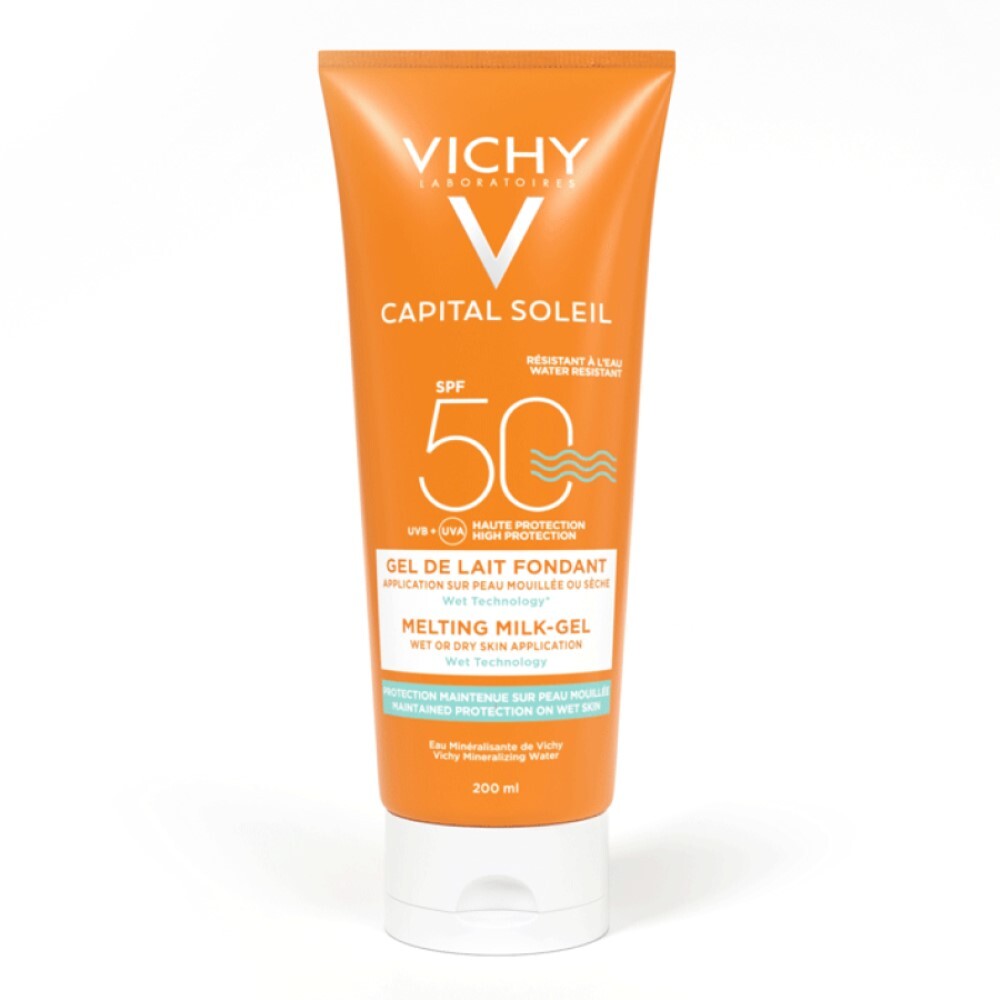 Виши спф 50 для лица. Тающая эмульсия виши СПФ 50. Vichy Capital Soleil SPF 50. Виши ideal Soleil эмульсия wet Skin солнцезащ тающая SPF 50 200мл*. Виши Capital ideal Soleil спрей-флюид для чувствительной кожи детей SPF 50+ 200мл*.