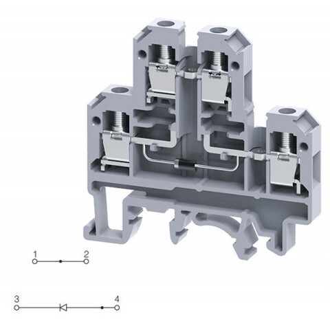 Двухуровневая клемма, винтовые зажимы проводника до 4 мм.кв. 32A/500V с диодной схемой - конфигурация D3