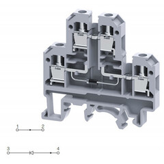 Двухуровневая клемма, винтовые зажимы проводника до 4 мм.кв. 32A/500V с диодной схемой - конфигурация D3