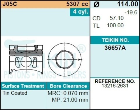 Поршень двигателя TEIKIN 36657A STD (4шт/упак)