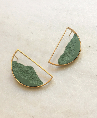 Серьги Semicircular Gold Green