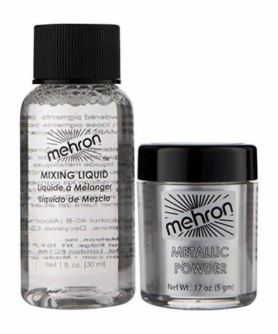 MEHRON Металлическая пудра-порошок Metallic Powder (5 г) с жидкостью для смешивания Mixing Liquid (30 г), Silver (Серебро)