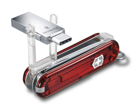 Нож-брелок Victorinox USB 16 Гб, 58 мм, 8 функций, полупрозрачный красный