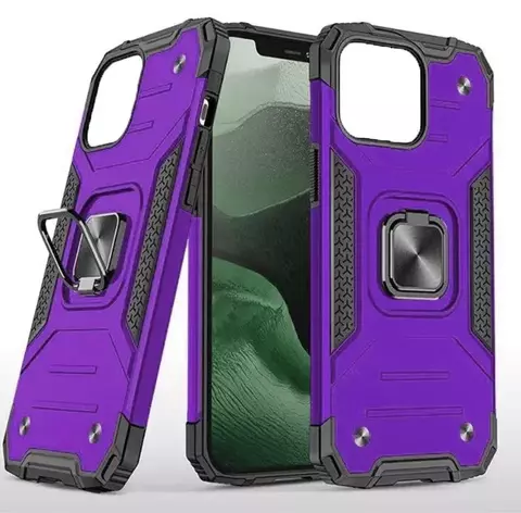 Противоударный чехол Strong Armour Case с кольцом для iPhone 14 Pro Max (Фиолетовый)