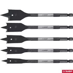 ЗУБР 5 шт, 12-16-18-20-25 мм, хвостовик HEX 1/4?, набор перовых сверл по дереву (29505-H5)