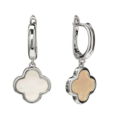 Серьги с подвесками Клевер из Перламутра, silver