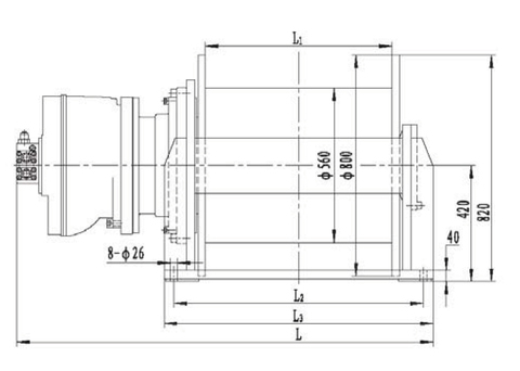Гидравлическая лебедка IYJ6-150-198-30-ZP с тяговым усилием 15 тс и тросом 198 м (габаритные размеры)