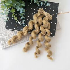 Волосы для кукол, трессы кудри-локоны-спиральки, цвет РУСЫЙ-Пшеничный, длина 15 см*1 метр., набор 2 шт