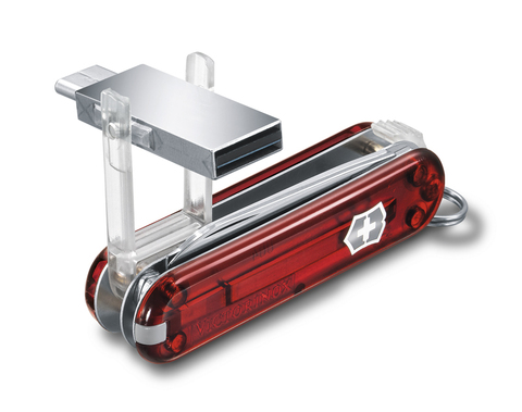 Нож-брелок Victorinox USB 16 Гб, 58 мм, 8 функций, полупрозрачный красный