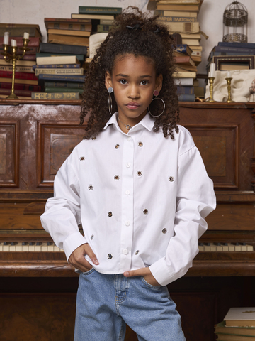 Рубашка для девочки белая с люверсами укороченная