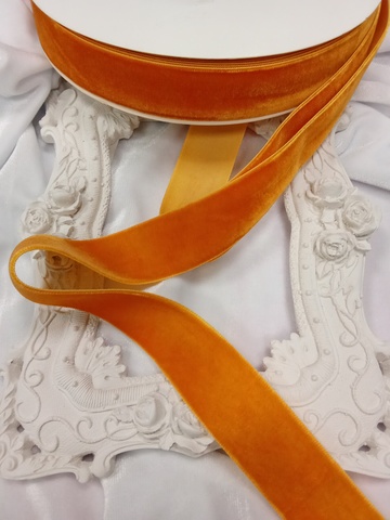 Лента бархатная, 2,5см , цвет тыквенный (1м)