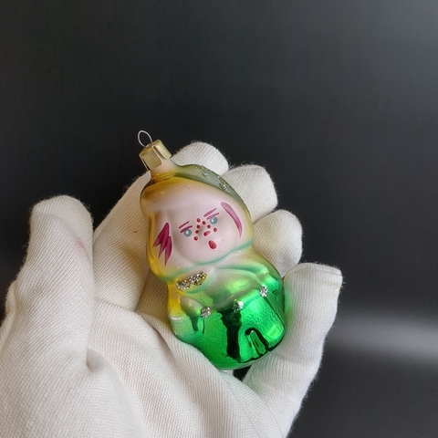 Ёлочная игрушка "Принц" из набора "Хрустальный башмачок", стекло, подвесная, ручная роспись, винтаж 1970-1980 гг