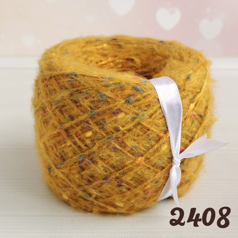 Фантазийная пряжа с бубышками 200м/100г, 2408, Горчица