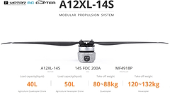 Набор ВМГ T-Motor A12XL-14S (A12XL KV77 1шт, ESC 14S FOC 200A 1шт, MF4918P 1шт) тяга 20-43 кг, для агродронов 40-50л