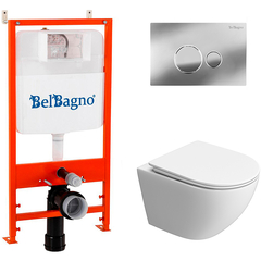 BelBagno BB5177CH-TOR/SC/BB026/BB081CR Комплект 3 в 1 Унитаз подвесной с сиденьем BelBagno UNO-TOR BB5177CH-TOR/SC + Система инсталляции 2 в 1 BelBagno BB026/BB081CR фото