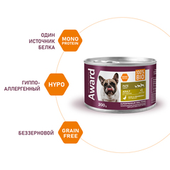 AWARD консервы для взрослых собак паштет из утки с брусникой 200г